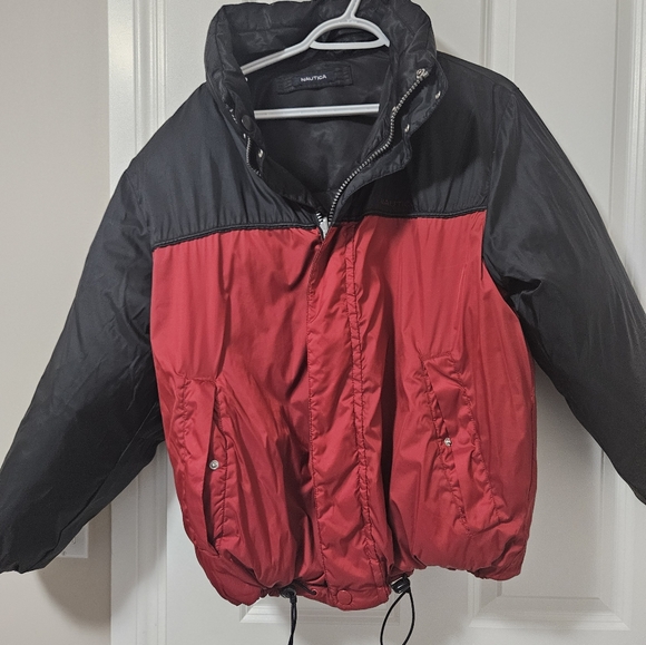 Vintage Nautica Mens Puffer Jacket Reversible Large Black and Red - Picture 8 of 9
